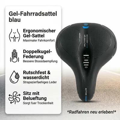 Produktbild von Mucola Fahrradsattel MTB Stahl Fahrradsitz E-Bike Unisex Memory-Schaum Tourensattel mit Federung Belüftung - Blau
