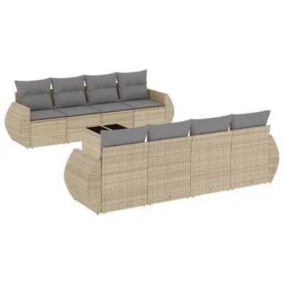 Produktbild von vidaXL 9-tlg. Garten-Sofagarnitur mit Kissen Beige Poly Rattan