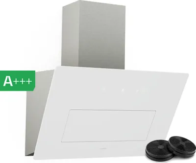 Image de Klarstein SleekAir Hotte Aspirante - Hotte Décorative 60 cm, Débit 686 m³/h, CEE A++, Éclairage LED 2700-6500K, Tactile, Blanc, Évacuation & Recirculation