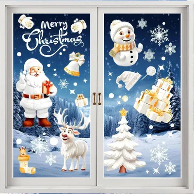 Produktbild von Fensterbilder Weihnachten 190 Stück 9 Blätter Selbstklebend PVC Weiß Weihnachtsmann Elch Schneeflocken