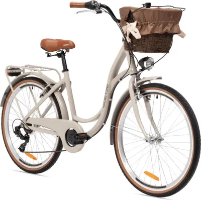 Produktbild von Goetze Mood 26 Zoll City Bike, 17 Zoll ALU Tiefeinsteiger, 6-Gang Shimano Tourney, V-Bremse, LED-Beleuchtung, Gepäckträger, Korb mit Bezug