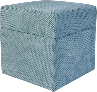 Produktbild von Samt-Hocker ZEFIR DOT 40x40 cm quadratisch mit Stauraum – aufklappbarer Polsterhocker fürs Wohnzimmer – Petrolblau