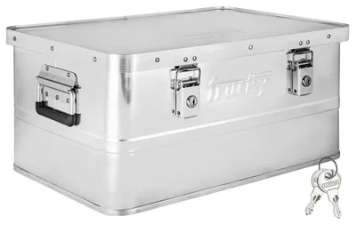 Image de Boîte en aluminium avec couvercle Argentée 50 litres Boîte en métal Boîte de transport Boîte de rangement Verrouillable trucky