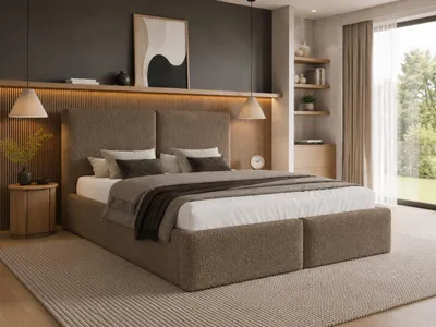 Produktbild von Emlar Polsterbett Estelle 200x200 cm - Designerbett mit Bettkasten & Metalllattenrost - Bouclé-Stoff - Doppelbett mit Stauraum Braun (Quelle 25)