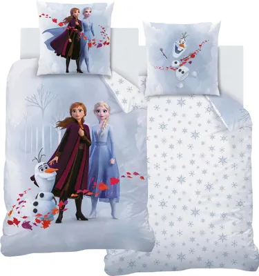 Produktbild von Frozen 2 Kinderbettwäsche Disney´s die Eiskönigin 135x200 + 80x80 cm 2 tlg, 100 % Baumwolle in Biber/Flanell, Mädchen-Bettwäsche mit Anna, Elsa & Olaf
