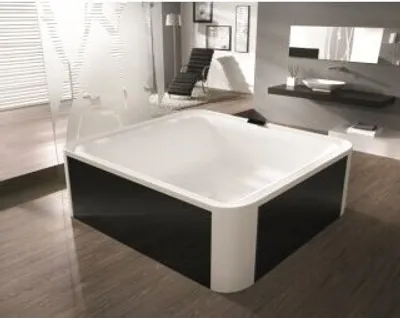 Produktbild von Hoesch Ergo+ Freistehende Quadratbadewanne 2075 x 1950 mm weiß/verchromt mit Außenverkleidung schwarz - 6444.010305552