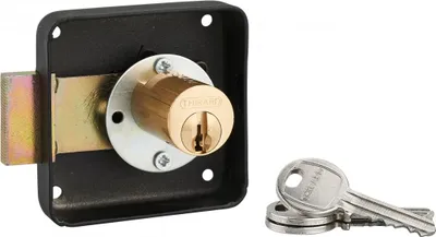 Image de Serrure de meuble en applique pour porte d'ameublement, droite, axe 40mm, 70x70mm, noir, 3 clés - THIRARD