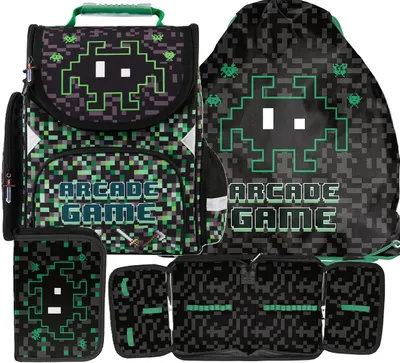 Produktbild von PIXEL Schulranzen Set 3in1 Ranzen rucksack Federmäppchen Turnbeutel ARCADE GAME