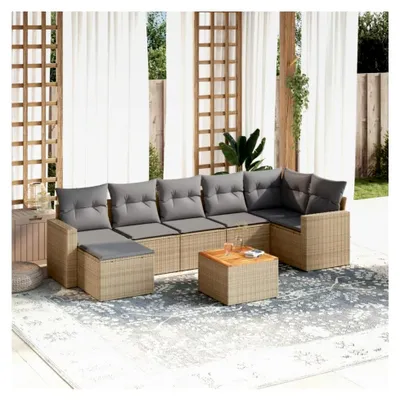 Produktbild von 8-teiliges Gartensofa-Set mit beigen Kissen aus Polyrattan, Loungeset für den Außenbereich