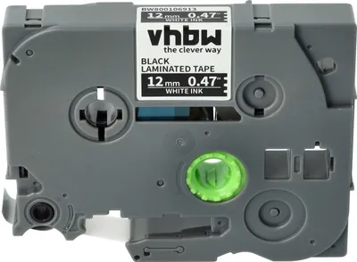 Produktbild von vhbw Schriftband-Kassette kompatibel mit Brother PT E300VP, E300, E115, GL-100, H100, E200, H100LB, H100L Etiketten-Drucker 8m x 12mm Weiß auf Schwarz