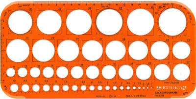 Produktbild von Standardgraph Kreisschablone, 45 Kreise 1-36 mm, 4 Eckradien 20-32 mm