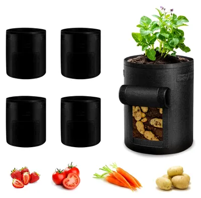 Produktbild von Kartoffel Pflanzsack 5 Stück 10 Gallonen, 38 L Pflanztaschen mit Sichtfenster und Griffen, Garten Pflanzbeutel für Gemüse, Kartoffeln, Tomaten