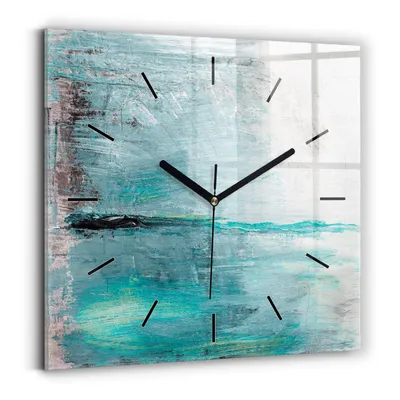 Produktbild von Wallfluent Wanduhr – Stilles Quarzuhrwerk - Uhr Dekoration Wohnzimmer Schlafzimmer Küche - Zifferblatt mit Striche - schwarze Zeiger - 30x30 cm - Öltextur abstrakt