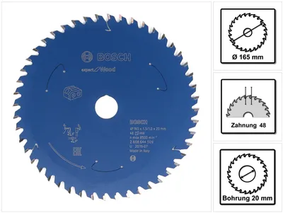 Zdjęcie produktu dla Bosch 2 608 644 509, Twarde drewno, Miękkie drewno, 16,5 cm, 2 cm, 1 mm, 8500 RPM, 1,5 mm