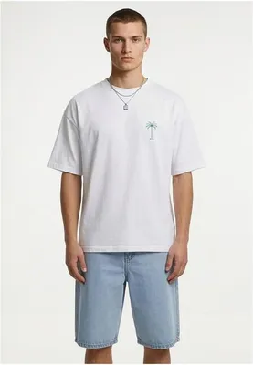 Image de T-shirt pour homme Urban Classics Palm Logo Loose Tee blanc - XXL