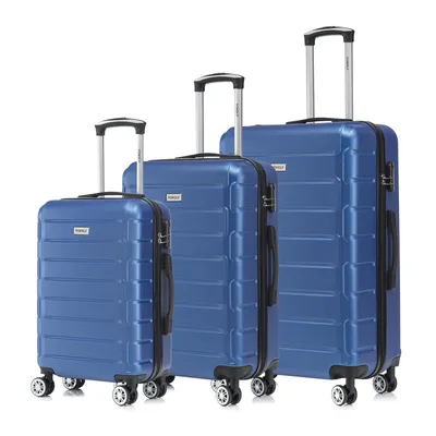 Produktbild von Suitcase Set, Rollkoffer Handgepäck, Kofferset, mit 4 Rollen 360°, Hartschalenreise Zahlenschloss, Weicher Gummigriff (3er Set, M,L&XL, Dunkelblau)