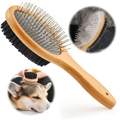 Productafbeelding van Hondenborstel kattenborstel dubbelborstel - 2-in-1 - Harde en zachte borstel - Voor hond en kat