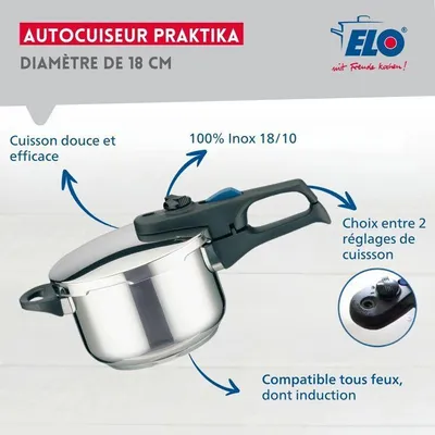 Obrázek produktu pro Tlakový hrnec, průměr 18 cm, objem 2,7 litru, nerezová ocel 18/10, Elo Praktika