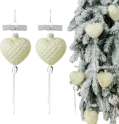 Produktbild von Cremefarbene Glaskugeln, verziert mit Herzen und Rauten und Ketten - 2er-Set, Höhe 22 cm