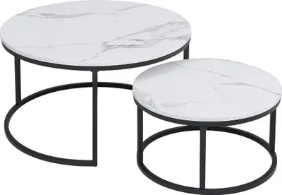 Image de eCa STL14 Set de tables basses modernes avecReproduction en marbre, blanc 2 pcs