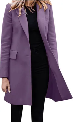 Image de ASKSA Femme Veste d'hiver manches longues Revers Manteau d'hiver Simple boutonnage Manteau Femme Cardigan Manteau chaud, Lila, L
