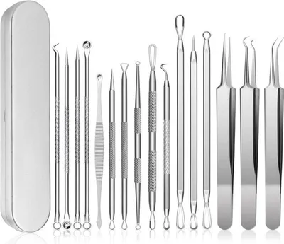 Produktbild von Mitesserentferner-Set, 15-teilig, Pickelentferner-Set, Akne Werkzeuge
