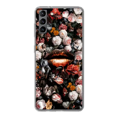 Produktbild von MuchoWow® Handyhülle Schutzhülle Hülle für Samsung Galaxy S21 Plus Lippen - Blumen - Farbe - Orange - Kunst - Abstrakt - Alte Meister Silikon Softcase Handy Hülle - Handy-Tasche