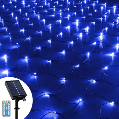 Produktbild von 1.5X1.5M 100 LED Solar Lichternetz Lichtervorhang 8 Lichtmodi Außen Party Garten Lichterkette mit Fernbedienung, Blau