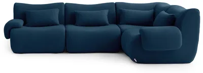 Obrázok produktu pre MILYSOFA SOFATIME, modulárna rohová sedačka pre 4 osoby s chaise longue, potiahnutá jemnou tkaninou bouclé, farba: tmavomodrá
