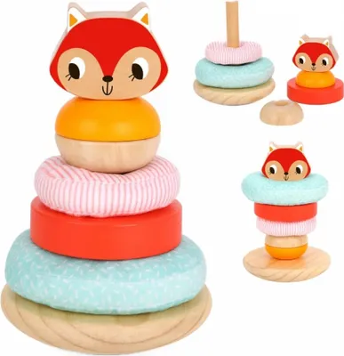 Produktbild von Tooky Toy Stapelturm Fuchs TH826 Holz 7-tlg, bunte Stapelpyramide, ab 12 Monaten bunt