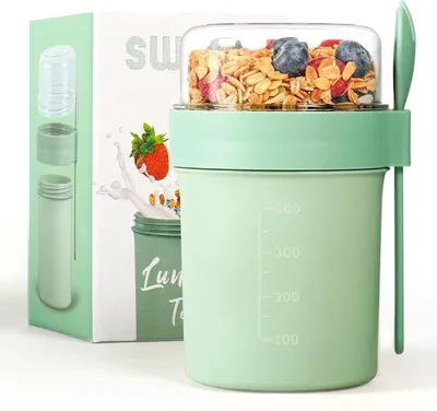 Produktbild von Famanu Müslibecher Set für Unterwegs - 780 ml, Salbeigrün