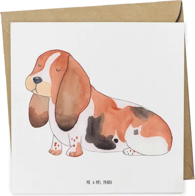 Produktbild von Mr. & Mrs. Panda Grußkarte Hund Basset Hound - Weiß - Geschenk, Sprüche, Wauwau, anlasskarte, doppelkarte, faltkarte, Klappkarte, Süß, Glückwunschkarte