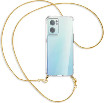 Produktbild von Handykette Backcover-Schutzhülle mit Band (Metall goldfarben) für OnePlus Nord 2 CE - goldfarbene Kette Snake
