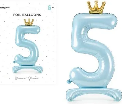Immagine prodotto di Palloncino in foil a stelo numero "5" di colore blu, 84 cm - perfetto per ogni festa e occasione speciale! Rendete la vostra festa ancora più colorata!