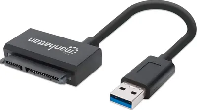 Produktbild von Manhattan USB 3.2 auf SATA-Adapter, Zum Anschluss von 2,5"-SATA-Festplatten an USB 3.0-Ports, USB Typ-A, SATA, Schwarz, 28 mm, 73 mm, 11 mm