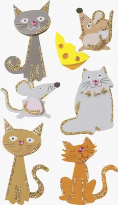 Produktbild von Sticker-Etikett Katzen 6 Stück bunt Packung mit 6 Stück