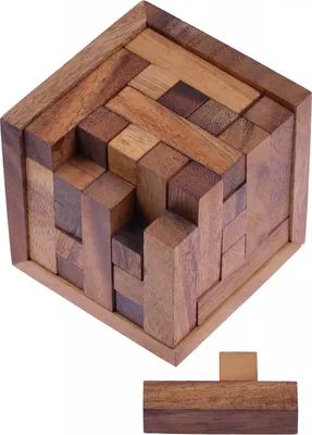 Image de Cube d'emballage 125 - Puzzle 3D en bois avec 25 briques dans un cadre en bois - Cube S