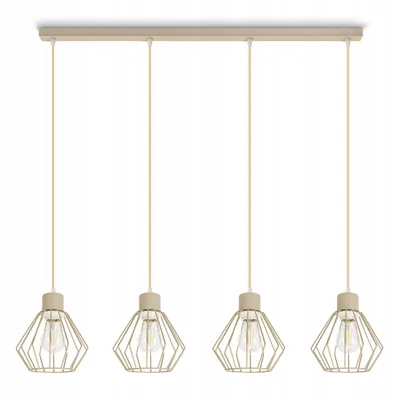 Zdjęcie produktu dla Luxolar – 4-punktowa lampa wisząca LED z drutu metalowego w stylu Edisona, E27, 60 W – lampa sufitowa do salonu, beżowy metal