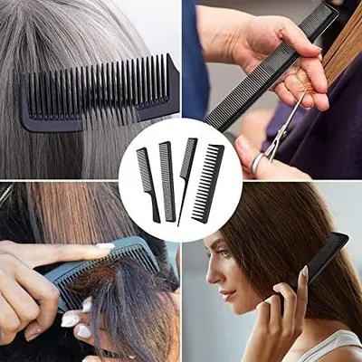 Produktbild von Haarkamm-Set mit 4 Stück: Breitzahnkamm, Kamm mit normalen Zähnen, Doppelzahnkamm und antistatischer Karbonkamm für das Haarstyling bei Männern und Frauen