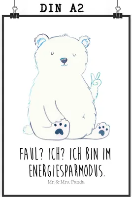 Produktbild von Mr. & Mrs. Panda Bild Eisbär Faul DIN A2 - Weiß - Geschenk, Wandbild, Homeoffice, Nordpol, Arbeitsplatz, Büro, drucke, Kunstdruck, wanddeko, Plakat, Arbeit, Teddy