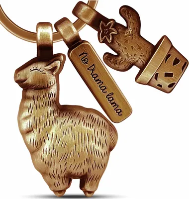 Produktbild von LANOLU Lama Schlüsselanhänger, Alpaka Schlüsselanhänger Tiere Metall Gravur No Drama Lama Glücksanhänger Schlüssel Glücksbringer BFF