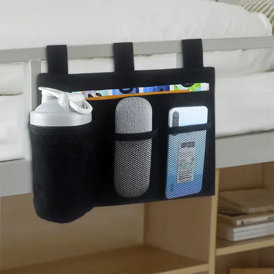 Produktbild von Hängeorganizer Bettablage Betttasche - 4 Taschen - Mit Becherhalter - Polyestergaze - Für Stockbett und Studentenzimmer