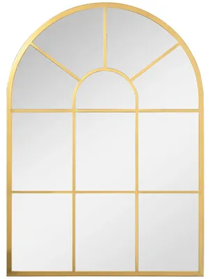 Produktbild von Bogenfenster Spiegel 70x50 cm Gold - Eleganter Wandspiegel mit Metallrahmen - Vintage Fensterspiegel für Wohnzimmer, Flur & Schlafzimmer