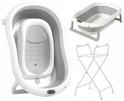 Image de Ekspand | Baignoire pour bébé Ariel - Gris-blanc - 80 cm x 50 cm x 21 cm - Baignoire pliable pour bébé - avec thermomètre