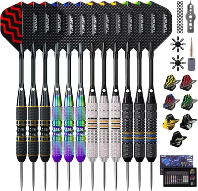 Produktbild von Professionelle Turnart Dartpfeile mit Metallspitze und Dart Case - 12 Stück, Lila