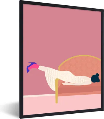 Produktbild von MuchoWow® Gerahmtes Poster Vintage - Frauen - Pastell 60x80 cm - Poster mit Schwarzem Bilderrahmen Wandposter Rahmen Foto Bilder - Premium - Wanddeko Wohnzimmer