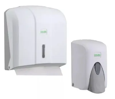 Produktbild von Handtuchspender Set Papierhandtuchspender + Seifenpender Spender Premium weiß