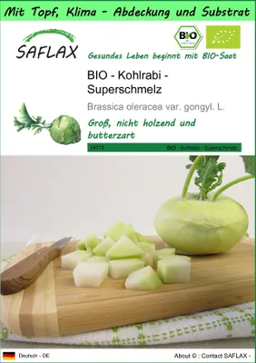 Produktbild von SAFLAX Garden to go - BIO - Kohlrabi - Superschmelz - Brassica oleracea var. gongyl. L. - 20 Samen - Mit Topf, Klima - Deckel und Anzuchtsubstrat
