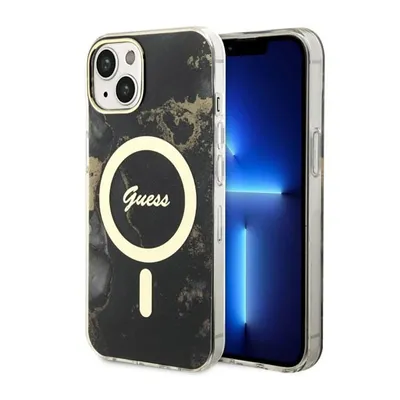 Obrázok produktu pre Puzdro Guess GUHMP14SHTMRSK pre iPhone 14 6.1", čierne, čierne, tvrdé, zlaté mramorové MagSafe