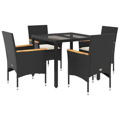 Produktbild von vidaXL 5-tlg. Garten-Essgruppe mit Kissen Schwarz Poly Rattan und Glas